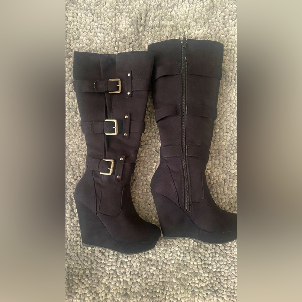 Beautiful belted wedge boots size 5.